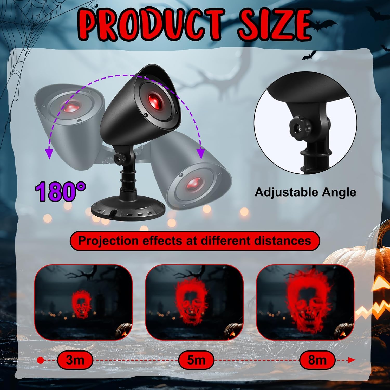 2 Pack Halloween Projector Lights Outdoor Indoor, 3D Dynamic Red Skull Projector Lights Waterproof Window Spooky Lights with Timer for Halloween Party Wall Ground Yard Cemetery Garden Decor-2