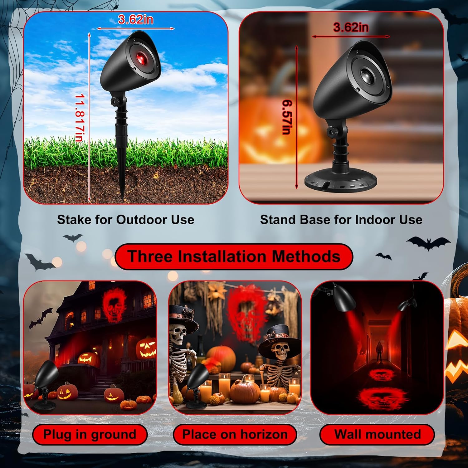 2 Pack Halloween Projector Lights Outdoor Indoor, 3D Dynamic Red Skull Projector Lights Waterproof Window Spooky Lights with Timer for Halloween Party Wall Ground Yard Cemetery Garden Decor-3