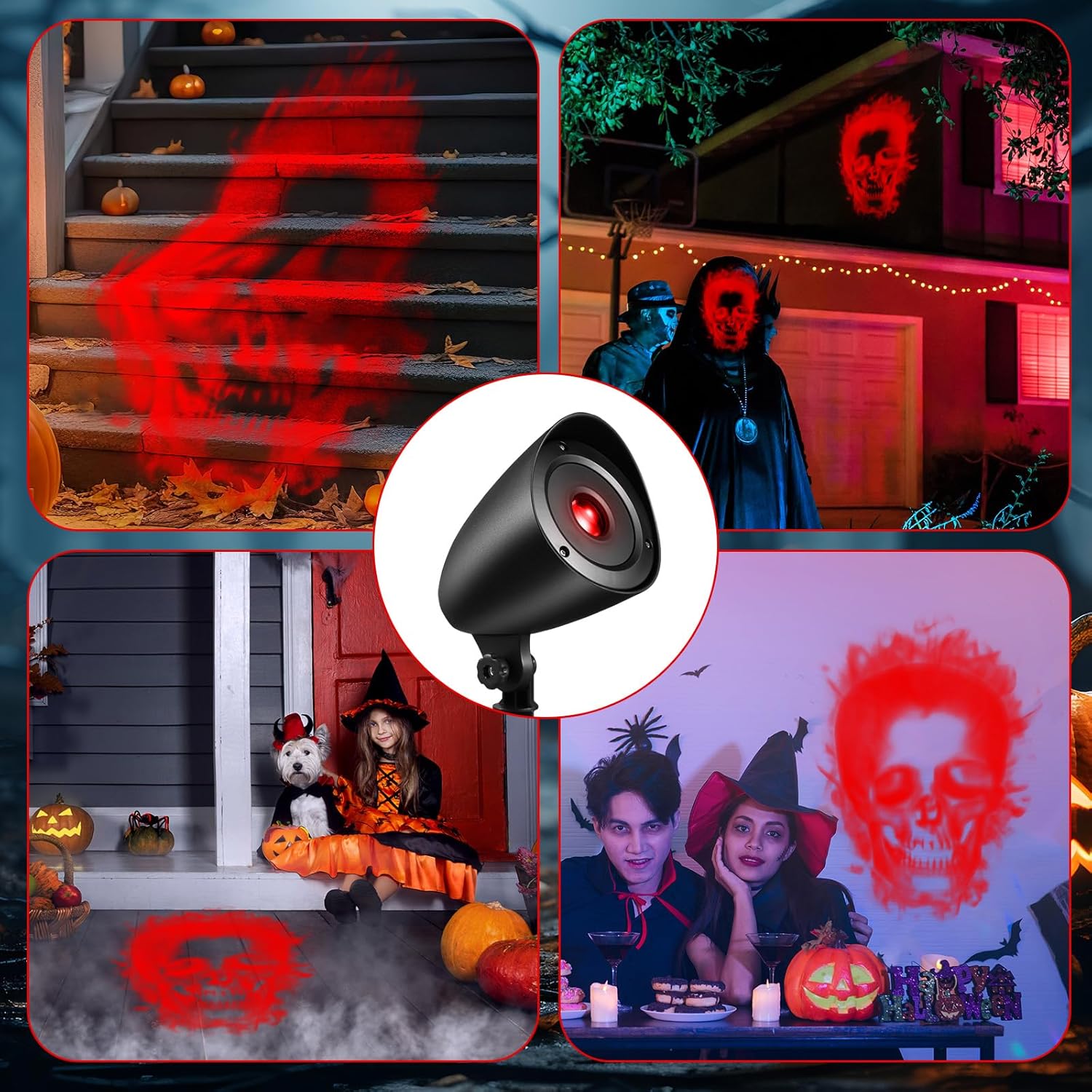 2 Pack Halloween Projector Lights Outdoor Indoor, 3D Dynamic Red Skull Projector Lights Waterproof Window Spooky Lights with Timer for Halloween Party Wall Ground Yard Cemetery Garden Decor-5