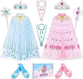 Princess Dress Up Clothes for Little Girls, Princess Costume Set with Cloak, Shoes, Play Jewelry, Princess Toys for Toddler Kids 3 4 5 6 Years Old, Gifts for Birthday Christmas Halloween