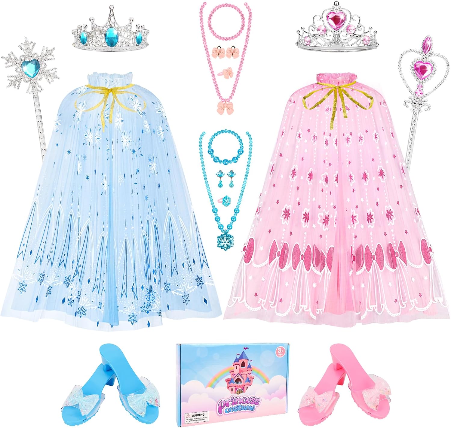 Princess Dress Up Clothes for Little Girls, Princess Costume Set with Cloak, Shoes, Play Jewelry, Princess Toys for Toddler Kids 3 4 5 6 Years Old, Gifts for Birthday Christmas Halloween-0