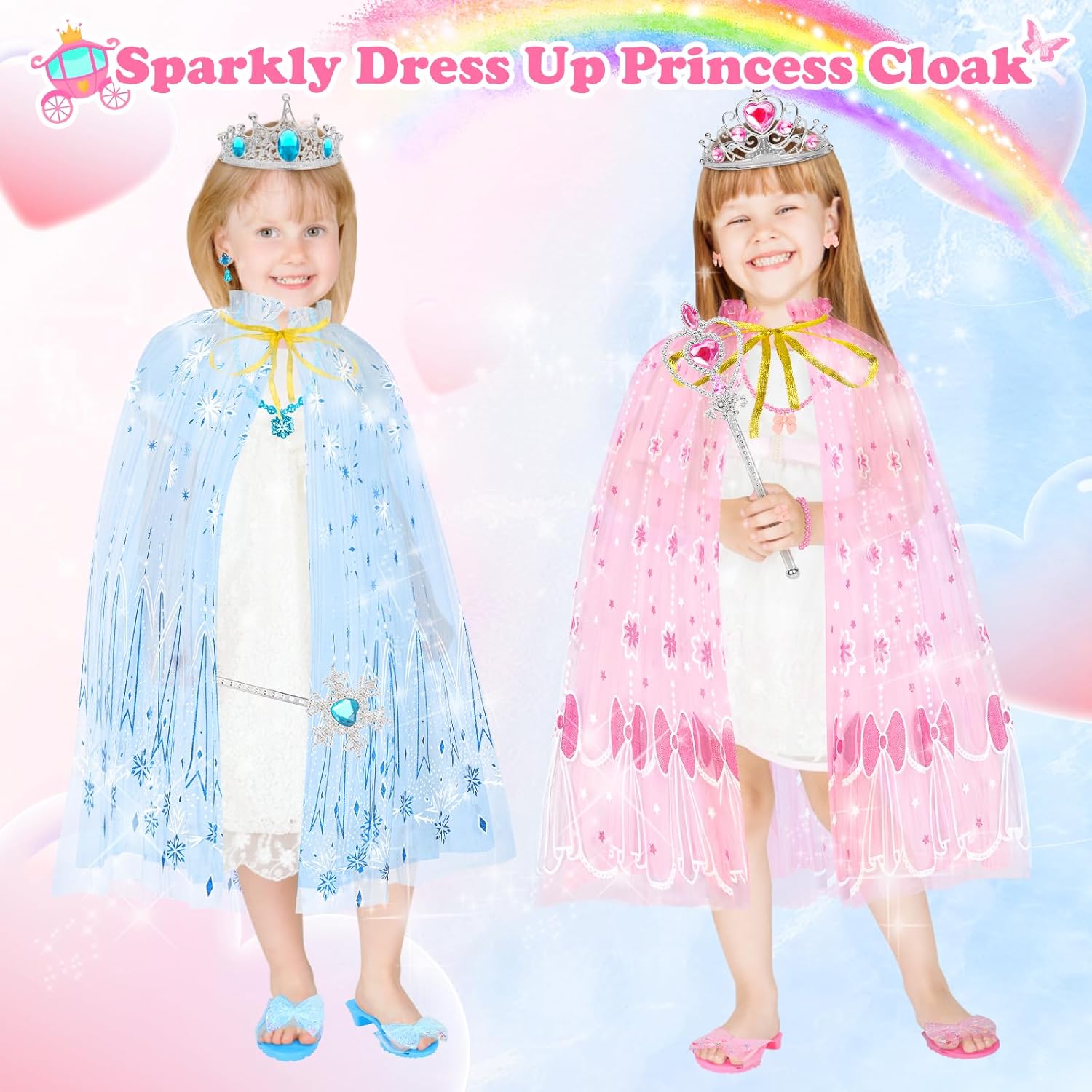 Princess Dress Up Clothes for Little Girls, Princess Costume Set with Cloak, Shoes, Play Jewelry, Princess Toys for Toddler Kids 3 4 5 6 Years Old, Gifts for Birthday Christmas Halloween-1