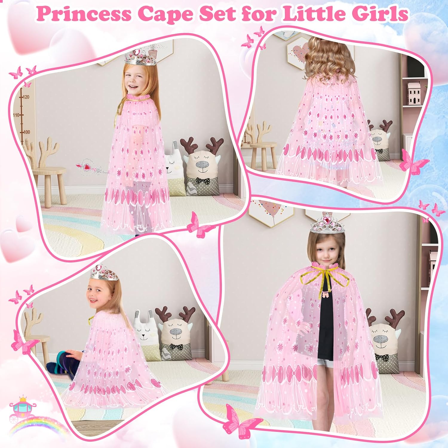 Princess Dress Up Clothes for Little Girls, Princess Costume Set with Cloak, Shoes, Play Jewelry, Princess Toys for Toddler Kids 3 4 5 6 Years Old, Gifts for Birthday Christmas Halloween-4