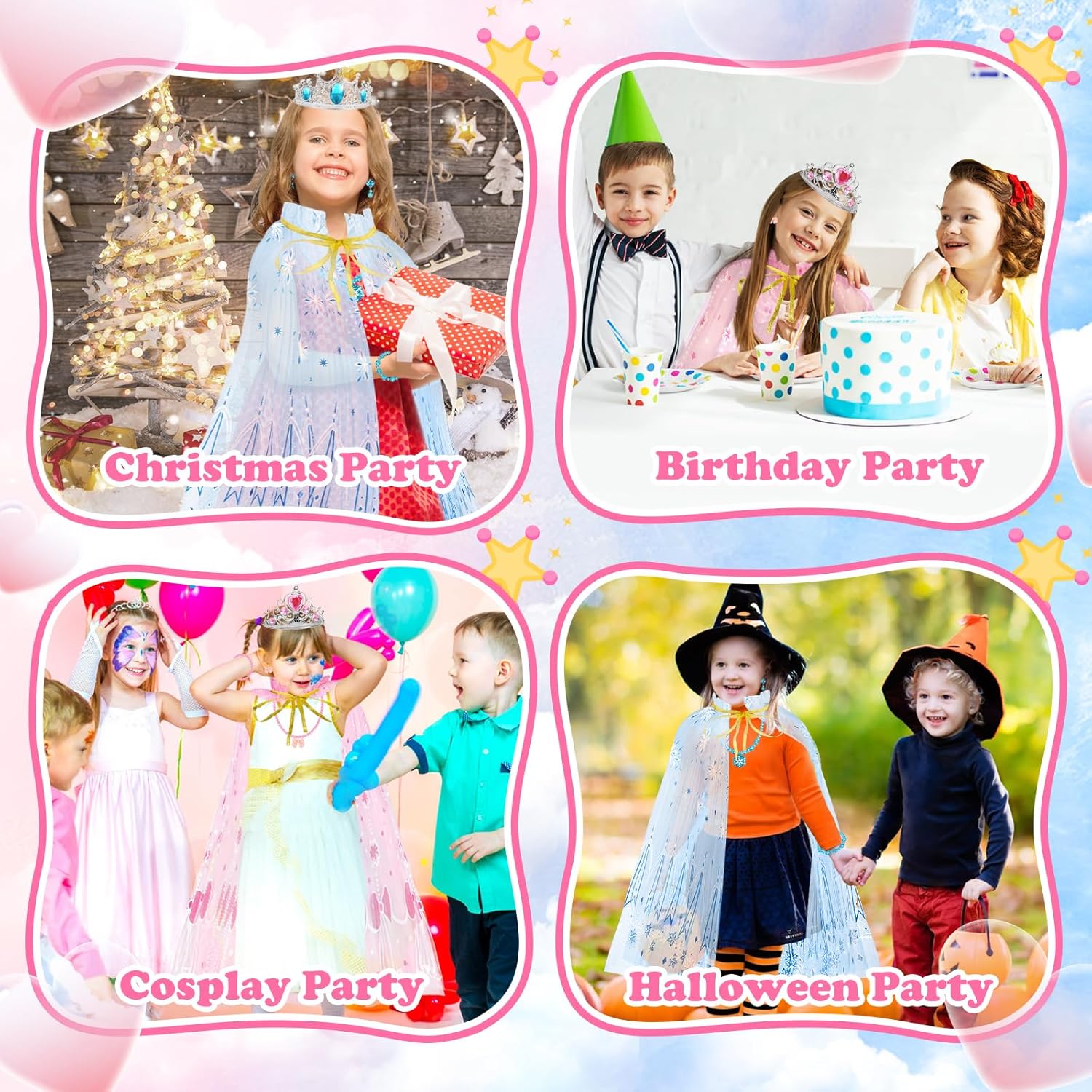 Princess Dress Up Clothes for Little Girls, Princess Costume Set with Cloak, Shoes, Play Jewelry, Princess Toys for Toddler Kids 3 4 5 6 Years Old, Gifts for Birthday Christmas Halloween-6