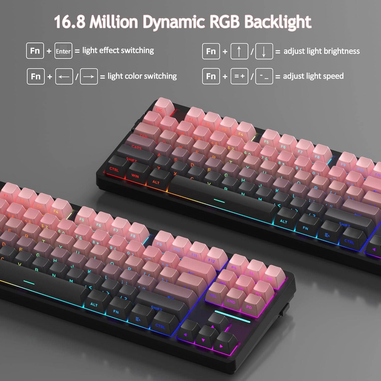 MageGee LIGHT87 Wireless Creamy Keyboard, 75% Gasket Hot Swappable Mechanical Keyboard, 2.4G/USB-C/BT5.0 RGB Backlit Gaming Keyboard for Win/Mac/PC, 8000mAh Battery, Side Printed PBT Keycaps, Pink-4