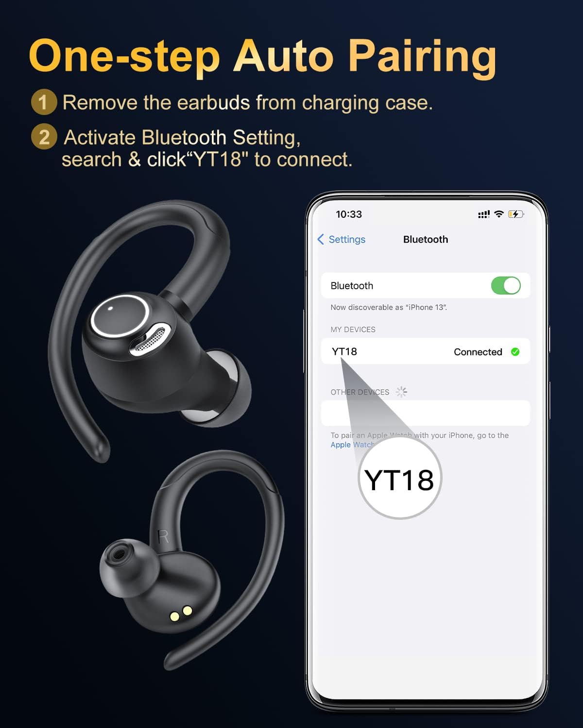 Wireless Earbuds Bluetooth 5.3 Headphones Sport, 2024 Wireless Earphones with Earhooks, HiFi Stereo Deep Bass with ENC Mic, 40H Dual LED Display, IPX7 Waterproof Ear Bud for Small Ear Running/Workout-6