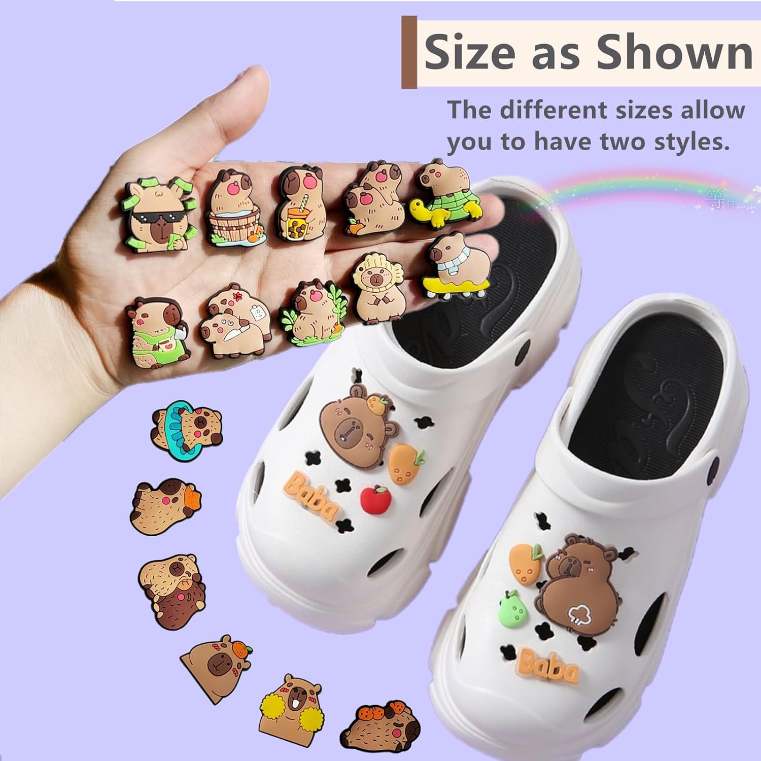 30pcs Capybara Shoe Charm for Sandals PVC Cute Cartoon Charm Decorations for Clog Rubber Beach Tote Bag Bracelet Wristband Party Gifts with 50 Capybara Stickers 10 Tattoo Stickers-2