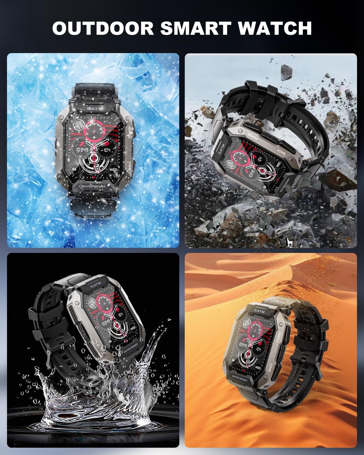 Military Smart Watches for Men IP68 Waterproof for Swimming, with Answer/Make Calls, 80 Days Extra-Long Battery Outdoor Tactical Smart Fitness Watch, Blood Pressure/Heart Rate Smartwatch for Android-1