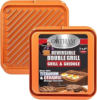 GOTHAM STEEL Reversible Grill Pan and Griddle Pan for Stove Top with 3x Coated Surface Perfect for Eggs Pancakes Steaks and More, Stove Top Griddle for Gas Grill, Oven Safe, PFOA Free - 11.5 Inch