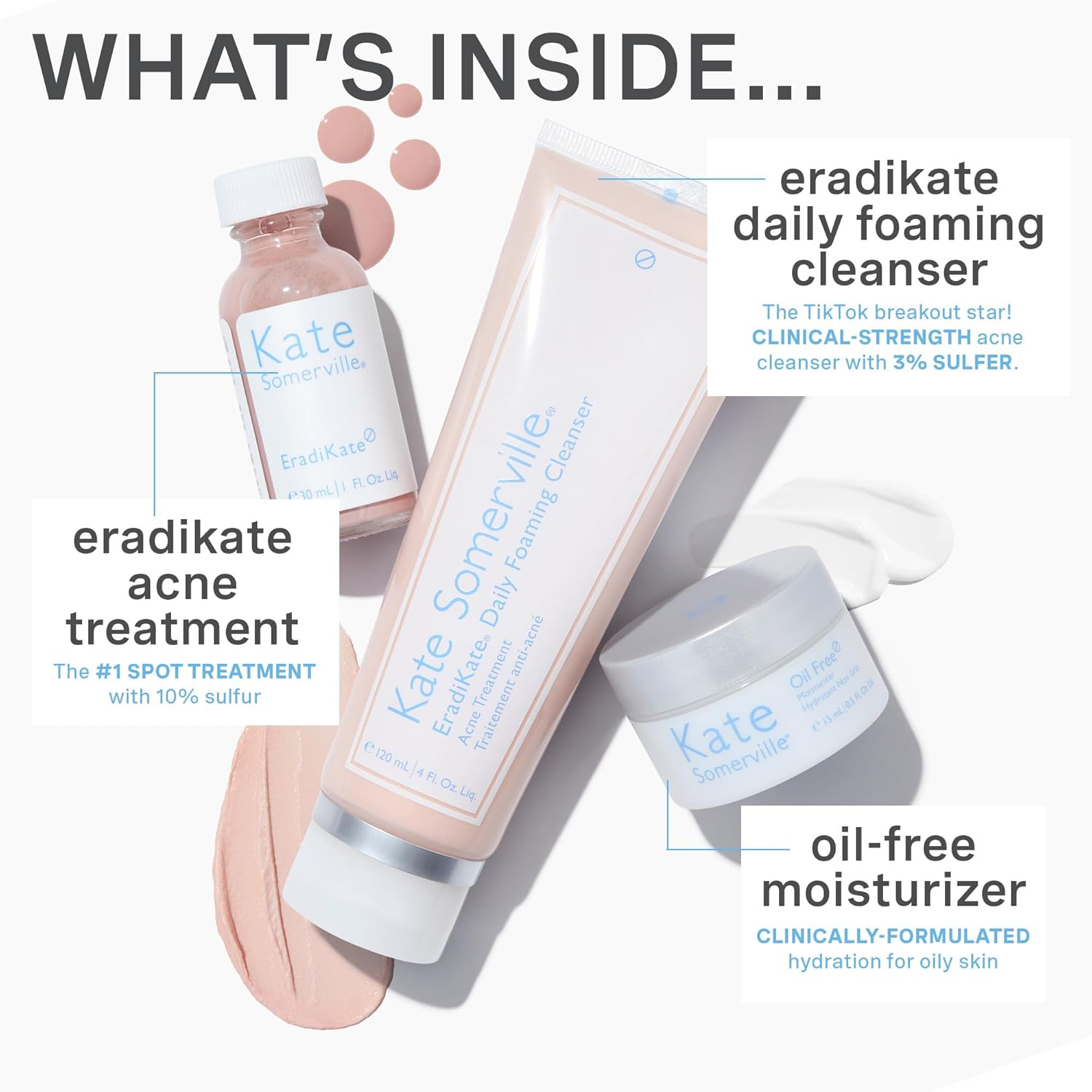 Kate Somerville Breakout Busters EradiKate Set – Facial Skincare Set with EradiKate Cleanser, EradiKate Acne Treatment, & Oil Free Moisturizer-1