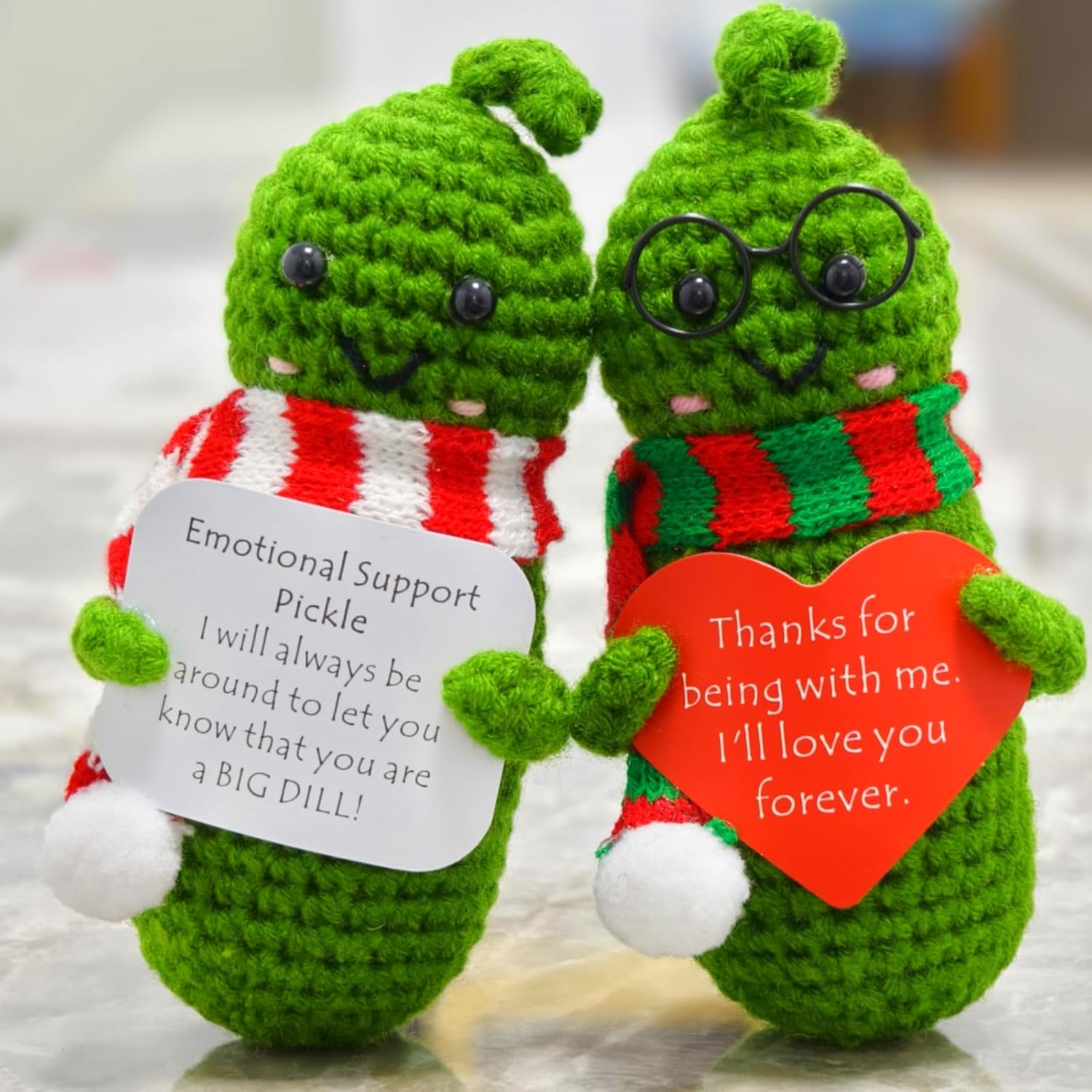 Handmade Emotional Support Positive Pickle Car Dashboard Decorations, Best Friend Coworker Birthday Gifts for Women (2 Doll)-0