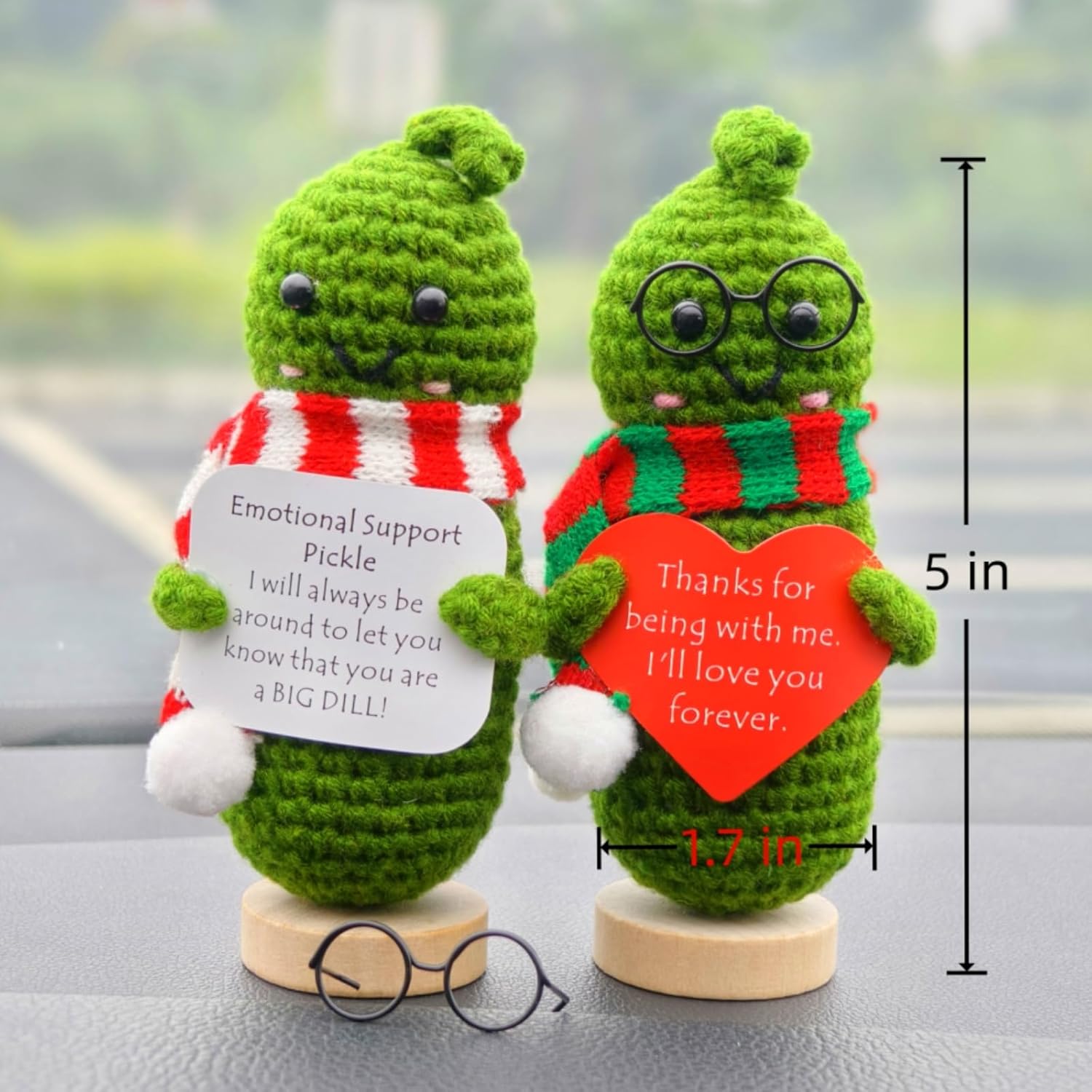 Handmade Emotional Support Positive Pickle Car Dashboard Decorations, Best Friend Coworker Birthday Gifts for Women (2 Doll)-5