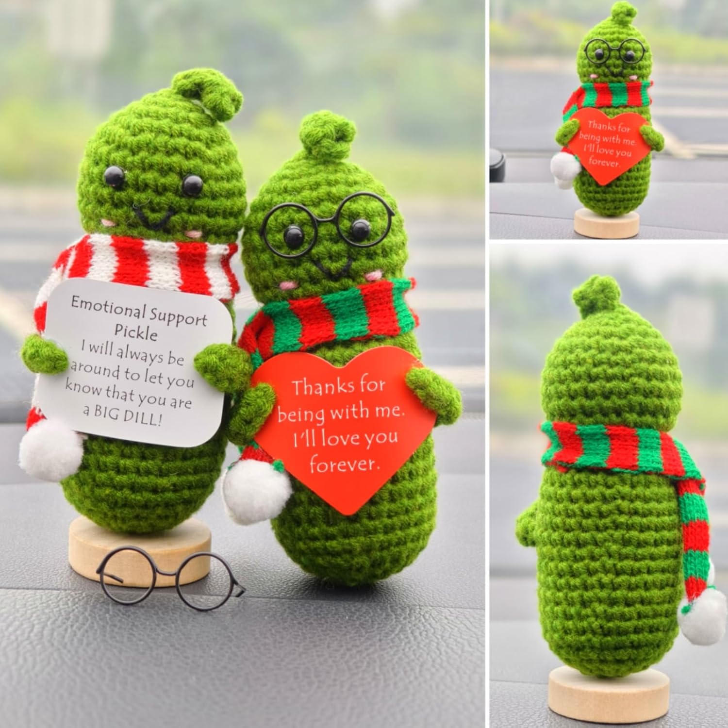 Handmade Emotional Support Positive Pickle Car Dashboard Decorations, Best Friend Coworker Birthday Gifts for Women (2 Doll)-8