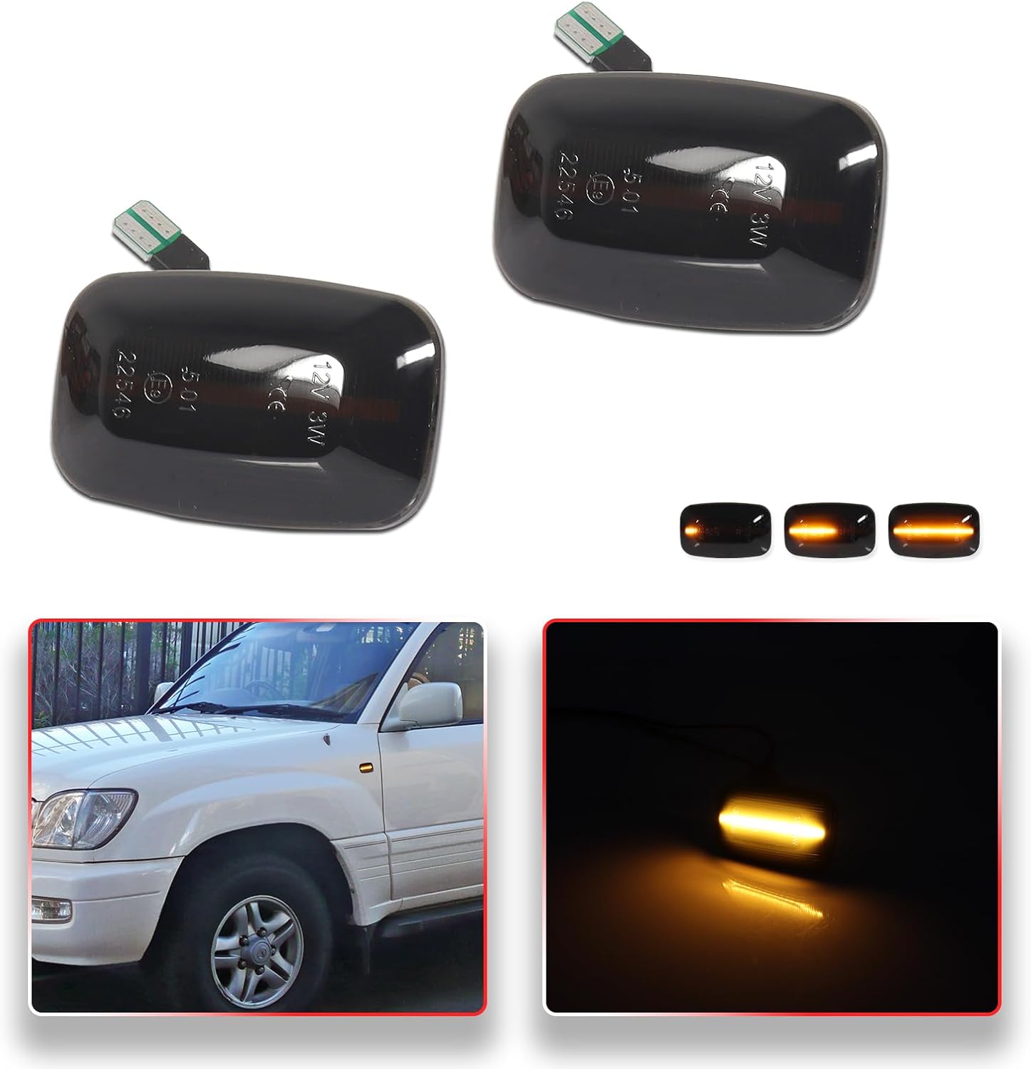 2PCS Smoked Lens Sequential LED Side Marker Signal Lights For Toyota Land FJ Cruiser Prado 90 100 Replace OEM 81730-20191，81730-20192-0