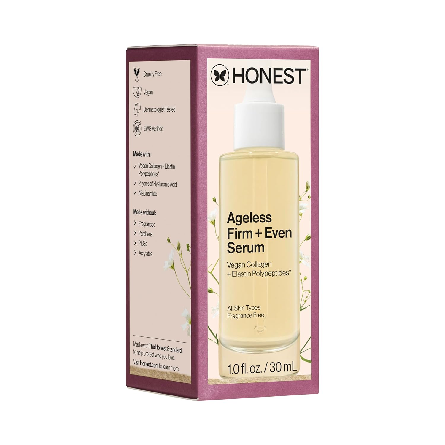 Honest Beauty Ageless Firm and Even Serum | Powered by Vegan Collagen and Elastin Polypeptides | Firmer-Looking Skin and Even Tone | Fragrance Free, EWG Verified, Vegan, Cruelty-Free | 1 fl oz-10