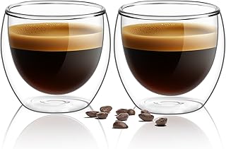 ComSaf Double Walled Espresso Cups 3 oz, Glass Espresso Shot Cup Set of 2, Small Coffee Mugs for Ristretto, Lungo, Machiato, Ideal Gift for Chrismas, Brithday