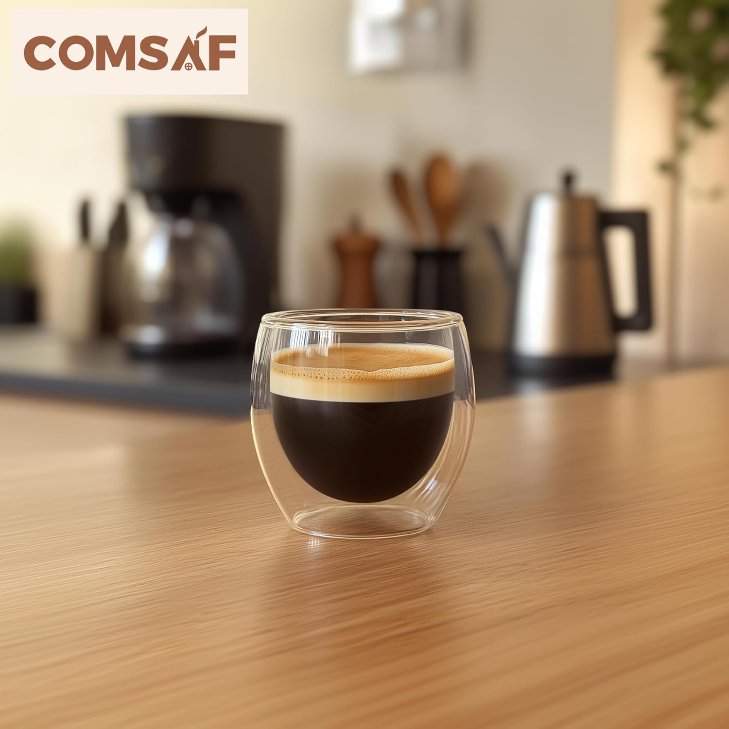 ComSaf Double Walled Espresso Cups 3 oz, Glass Espresso Shot Cup Set of 2, Small Coffee Mugs for Ristretto, Lungo, Machiato, Ideal Gift for Chrismas, Brithday-2