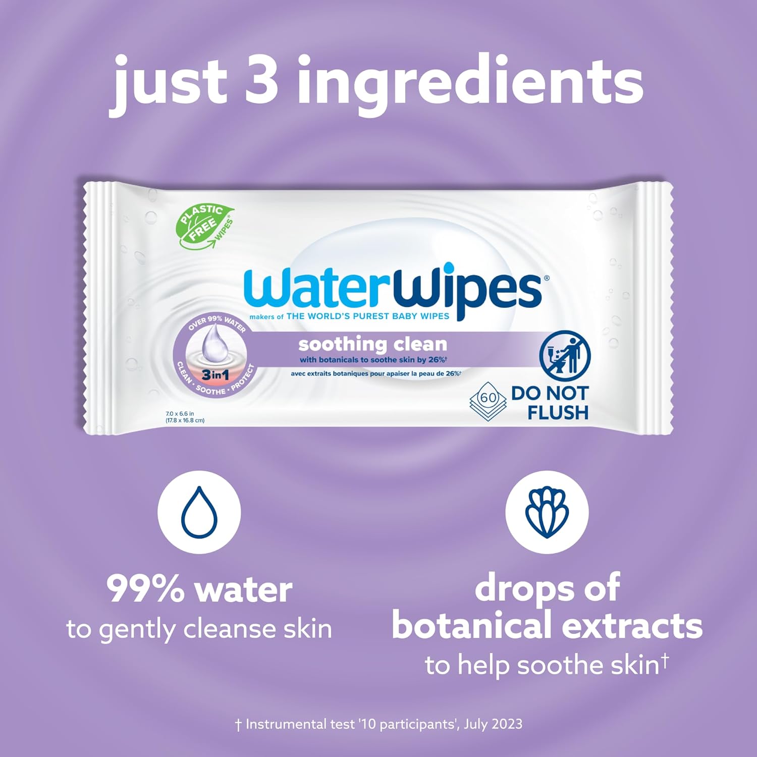 WaterWipes Soothing Clean Baby Wipes, 99% Water-Based Formula with Botanical Extract to Soothe & Protect Skin, Unscented & Hypoallergenic, 360 Count (6 Packs)-2