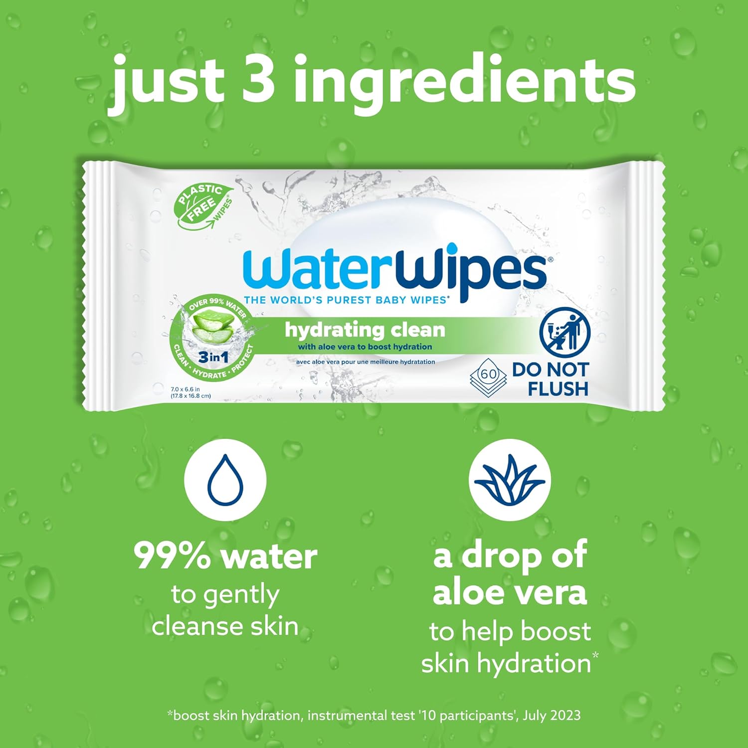 WaterWipes Hydrating Clean Baby Wipes, 99% Water-Based Formula with Aloe Vera to Hydrate & Clean Skin, Unscented & Hypoallergenic, 360 Count (6 Packs)-2