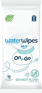 WaterWipes On The Go Wipes, 99.9% Water-Based Wipes for Travel, Sports, and to Refresh Skin, Unscented & Hypoallergenic, 28 Count (1 Pack)