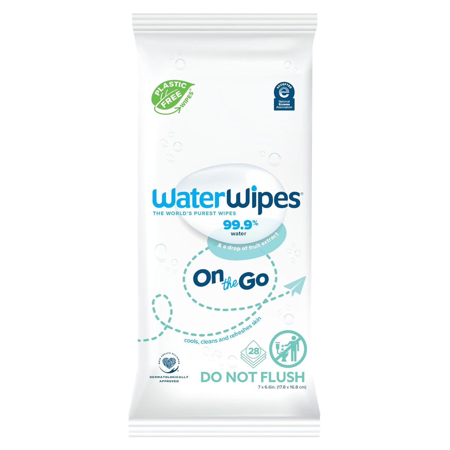 WaterWipes On The Go Wipes, 99.9% Water-Based Wipes for Travel, Sports, and to Refresh Skin, Unscented & Hypoallergenic, 28 Count (1 Pack)-0