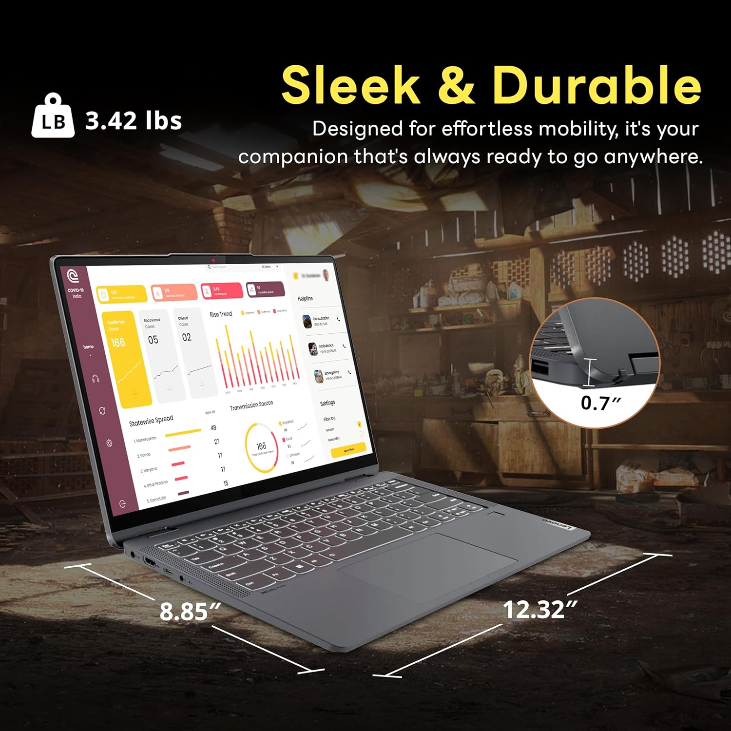 Lenovo IdeaPad Flex 5i 2-in-1 14" FHD+ Touchscreen Laptop, Intel i3-1215U, 8GB LPDDR4, 544GB Storage(256GB SSD +288GB Docking Station Set), Backlit Keyboard, Fingerprint Reader, Win 11 S, Storm Grey-6