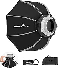 AMBITFUL 15.7''/40cm Mini Octagonal Softbox, Quick Release Bowens Mount Softbox with Honeycomb Grid, One-Piece Soft Diffusers Compatible with Godox Aputure Neewer Video Studio Light