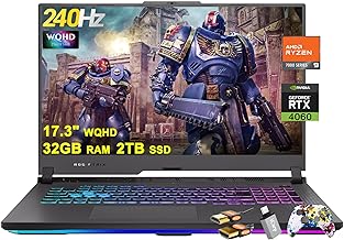 ASUS ROG Strix G17 G713 Gaming Laptop 17.3" WQHD IPS 240Hz AMD 12-Core Ryzen 9 7845HX (>i9-12900H) 32GB RAM 2TB SSD GeForce RTX 4060 8GB USB-C RGB Backlit Fast Charging Win11 w/ICP Accessory