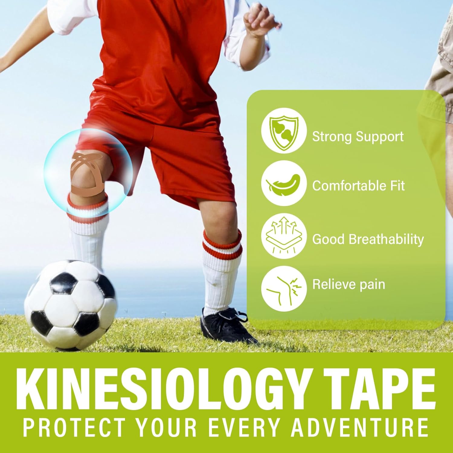 Kinesiology Tape, Waterproof & Breathable Kinesiology Tape for Knee Support, Athlete-Level Protection, Enhanced Support & Recovery, 10Pcs-1