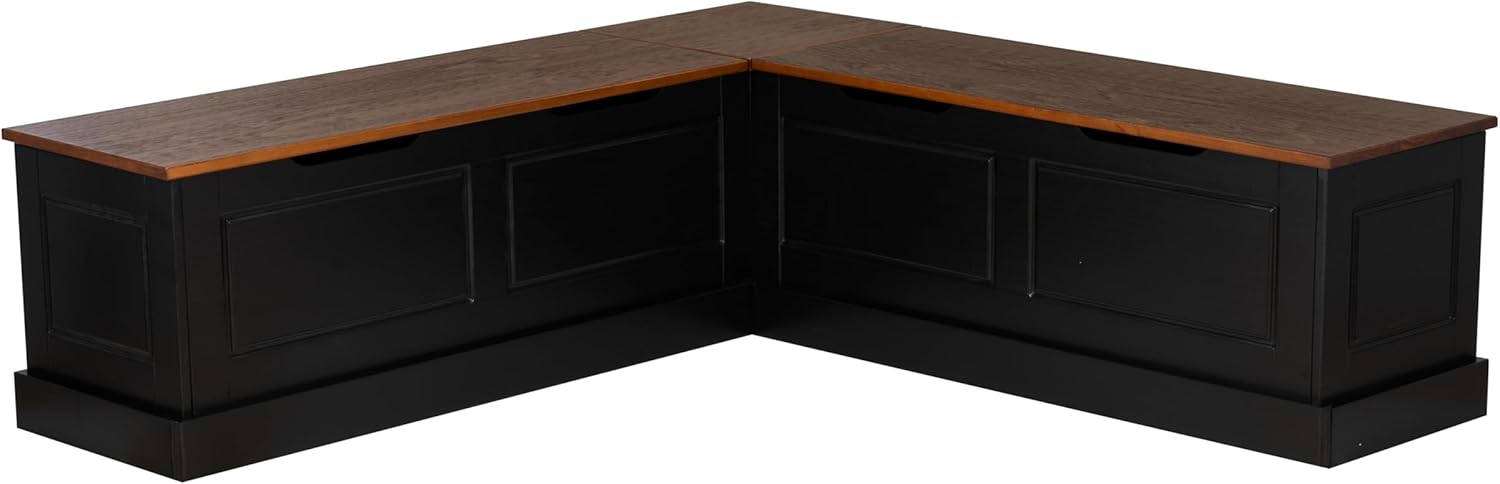 Linon Harris Black and Walnut Backless Kitchen Dining Nook with Hidden Storage Bench Space-0