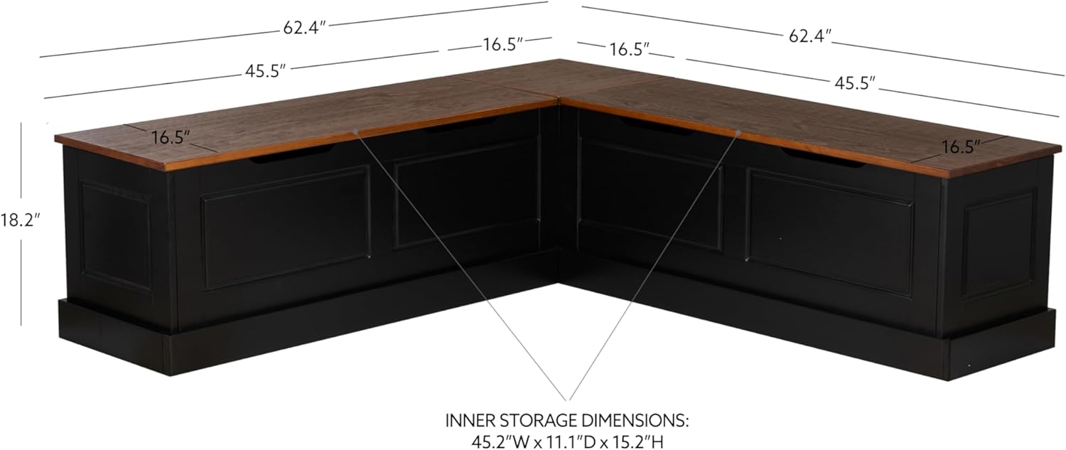 Linon Harris Black and Walnut Backless Kitchen Dining Nook with Hidden Storage Bench Space-1