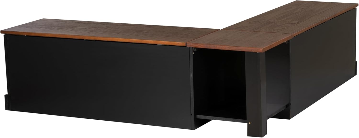 Linon Harris Black and Walnut Backless Kitchen Dining Nook with Hidden Storage Bench Space-10