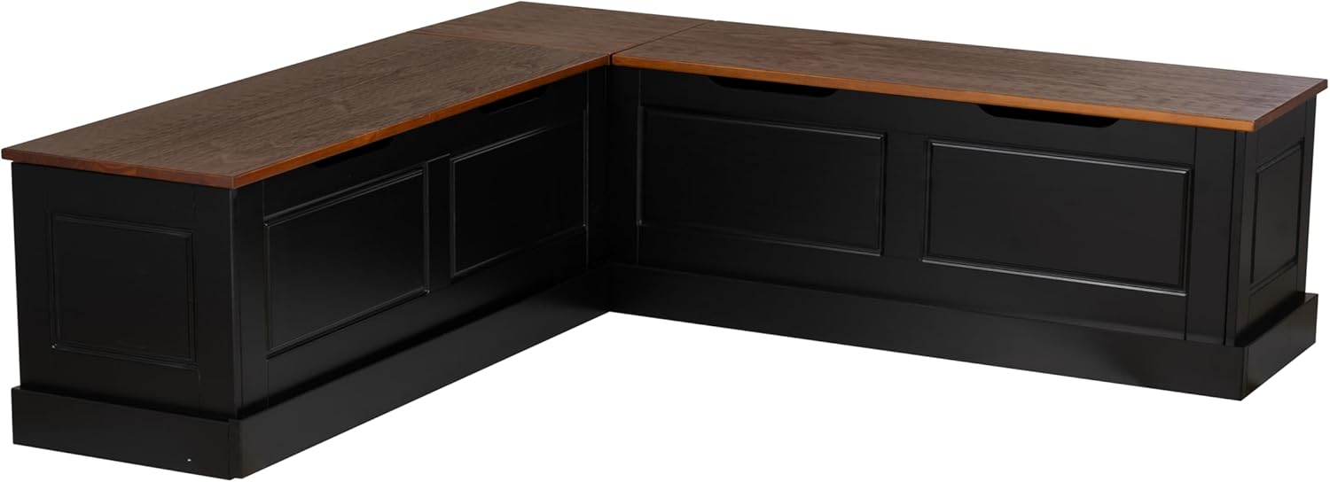 Linon Harris Black and Walnut Backless Kitchen Dining Nook with Hidden Storage Bench Space-6