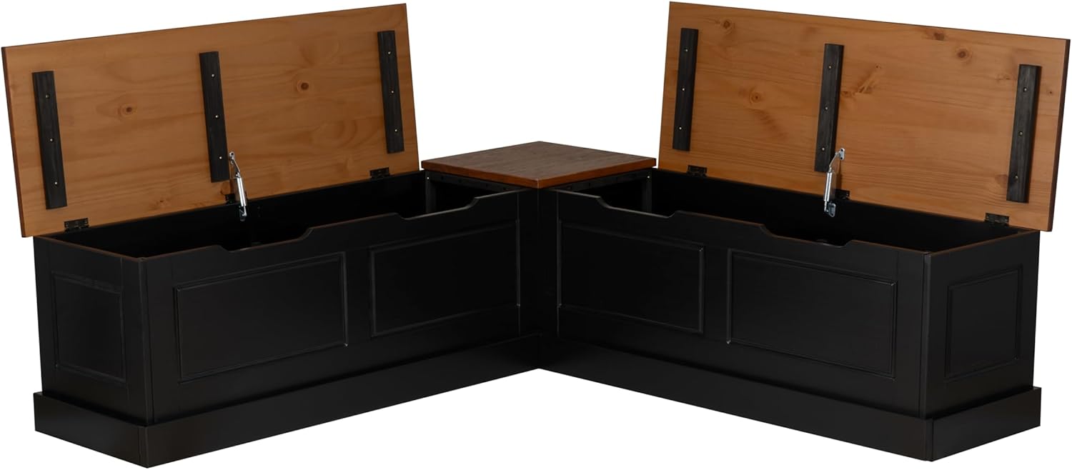 Linon Harris Black and Walnut Backless Kitchen Dining Nook with Hidden Storage Bench Space-7