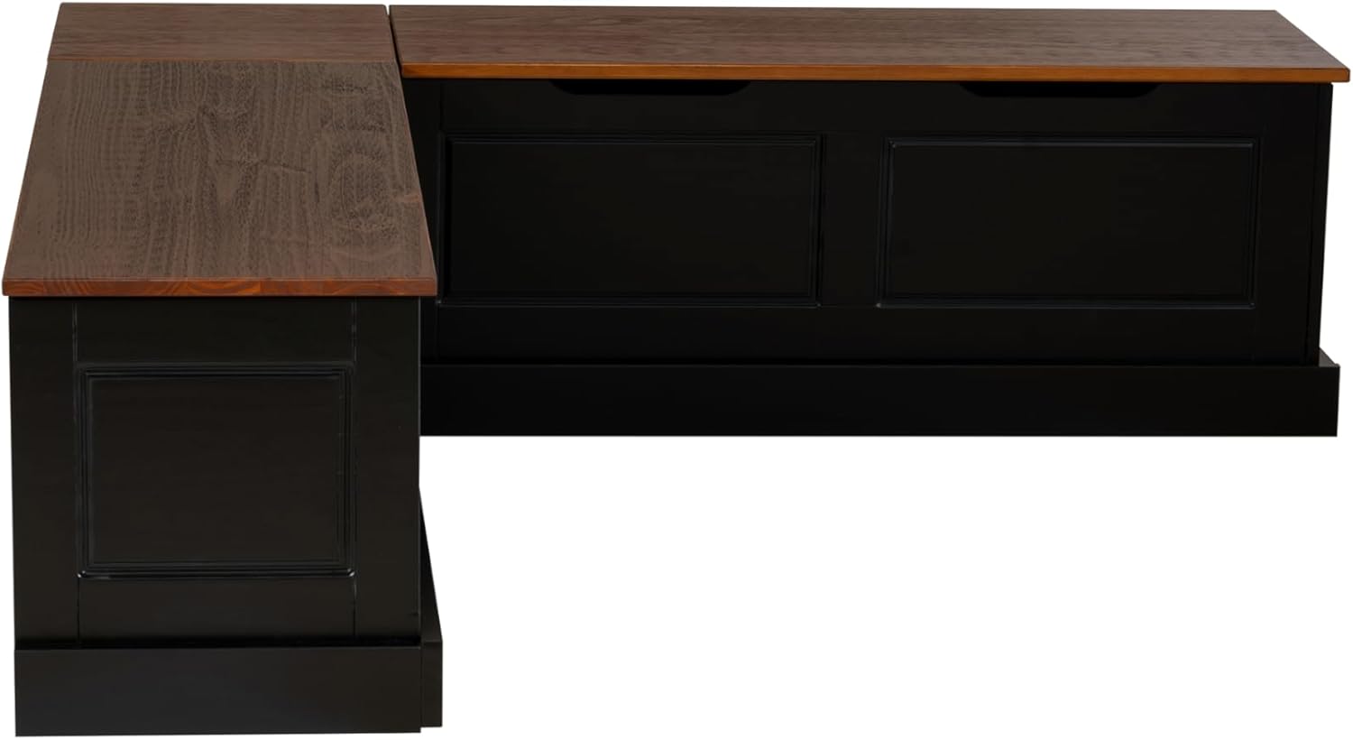 Linon Harris Black and Walnut Backless Kitchen Dining Nook with Hidden Storage Bench Space-8