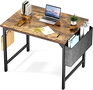 Sweetcrispy Computer Small Office Desk 32 Inch Student Kids Study Writing Work with Headphone Hooks & Storage Bag Modern Simple PC Home Bedroom Table - Rustic Brown