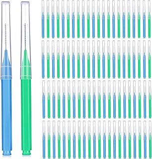 Patelai 100 Pieces Braces Brush for Cleaner Interdental Brush Toothpick Dental Tooth Flossing Head Oral Dental Hygiene Flosser Toothpick Cleaners Tooth Cleaning Tool (Blue, Green,Elegant Size)