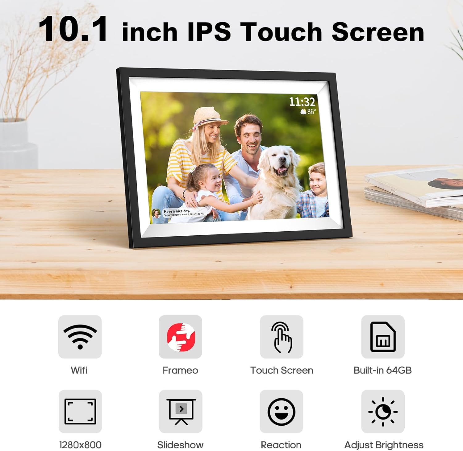 Frameo 10.1 Inch WiFi Digital Picture Frame,64GB Large Memory,1280x800 HD IPS Touch Screen,Electronic Photo Frame, Auto-Rotate,Share Photos or Videos Instantly via Frameo App from Anywhere-2