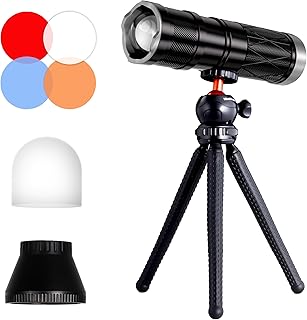 4-Color Handheld Photography Lighting Kit with 15 GOBO Filters & Tripod, 6000mAh Rechargeable Photography Flashlight with Diffusion, Zoomable Lighting for Video Recording/Sunset