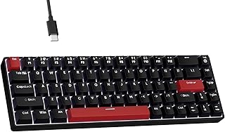 FFJ Portable 60% Mechanical Gaming Keyboard, Anti-ghostin, White LED Backlight, Compact 68 Keys Mini Wired Keyboard with Linear Red Switch for Windows Laptop PC Mac Gamer - Black