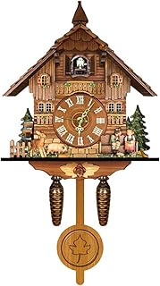 Kintrot Cuckoo Clock,Black Forest House Antique Clock,Hillside Chalet with Working Bird,Wood Retro Pendulum Clock Wall Decor