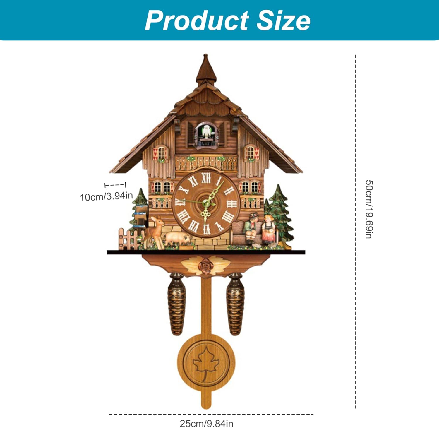 Kintrot Cuckoo Clock,Black Forest House Antique Clock,Hillside Chalet with Working Bird,Wood Retro Pendulum Clock Wall Decor-5