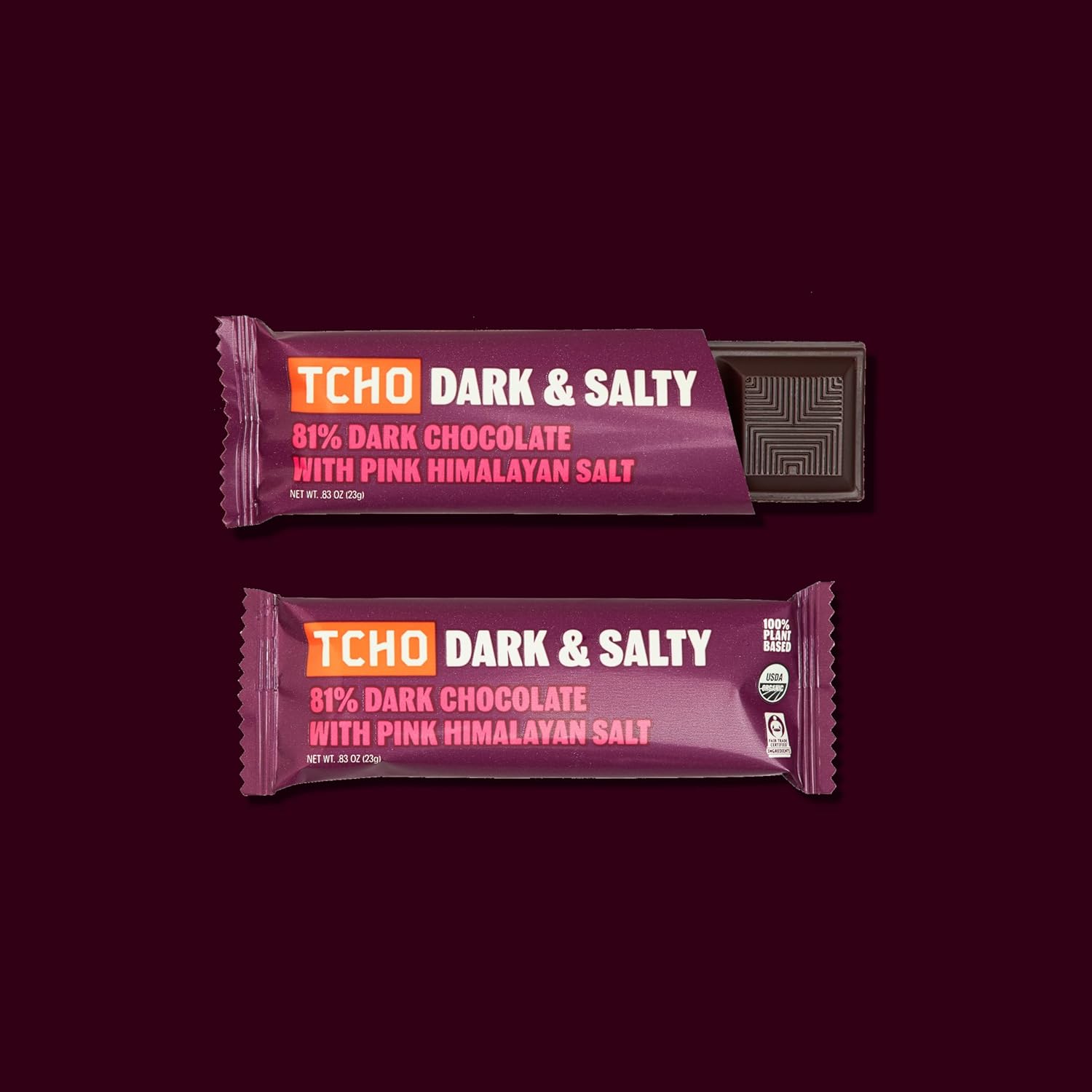 TCHO Dark & Salty Chocolate Bars - Organic 81% Dark Chocolate with Pink Himalayan Salt - Individually Wrapped 100% Plant-Based Pure Cacao Bars for Guilt-Free Indulgence (18-Pack)-1