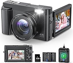 4K Digital Camera for Photography and Video, Autofocus Anti-Shake 48MP Vlogging Camera for YouTube, 3'' 180°Flip Screen Camera with Flash 16X Zoom, Digital Camera with 32GB Card Battery Charger Black