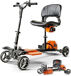 SuperHandy Passport Pro Mobility Scooter for Adults- Foldable Aluminum Frame, 4 Wheels, Includes 2 48V 2Ah Li-Ion Batteries & Charger, Supports up to 330 Lbs