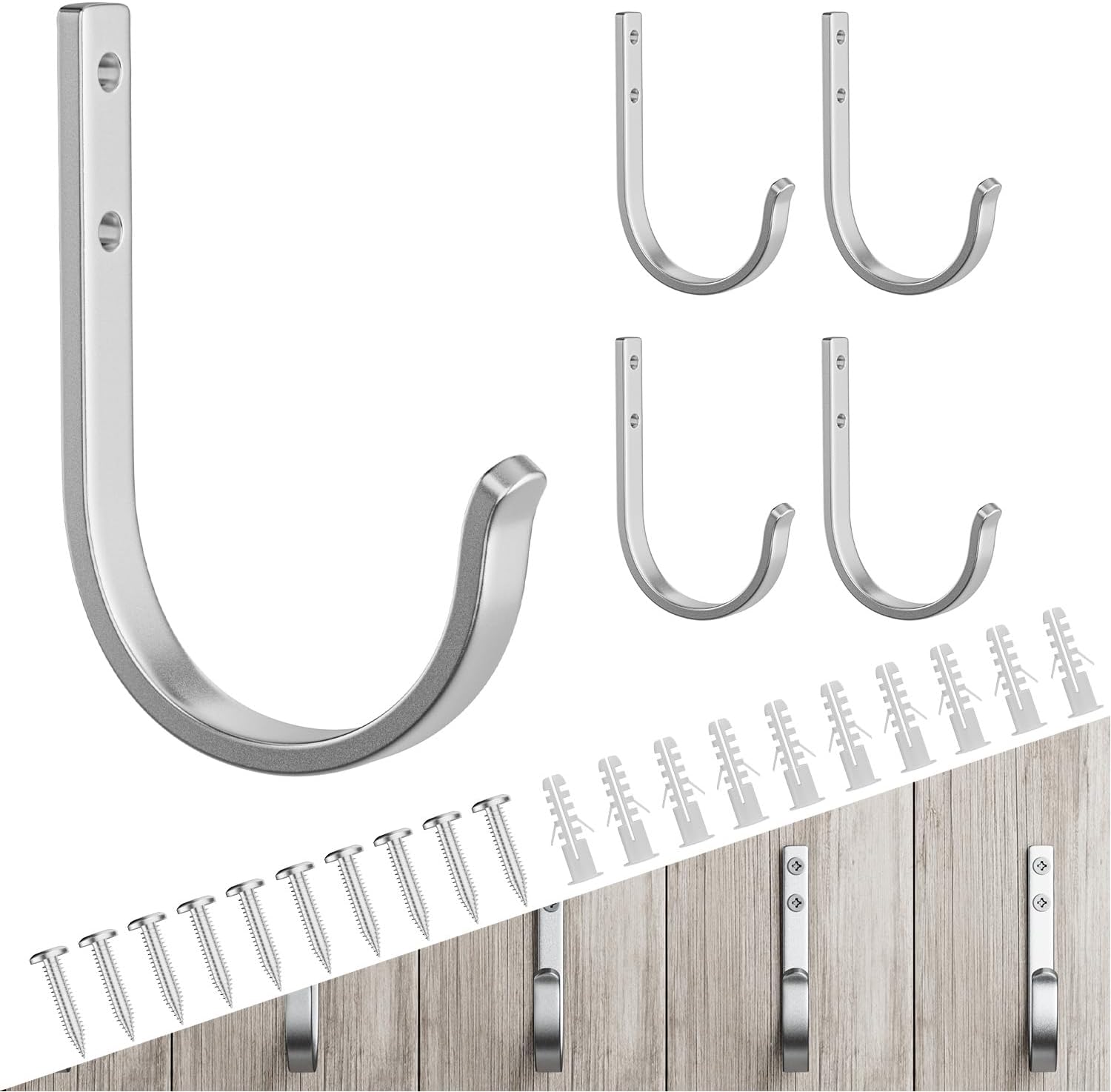 niffgaff Wall Outdoor Hooks for Hanging Coat - 22LB Screw in Metal Hanger Wall Mount, for Closet, Door, Bathrooms, Outside, for Towel, Backpack, Robe, Hat, Silver 5 Pack-0