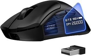 FFJ Wireless Gaming Mouse - 26000 DPI, Ultra-Lightweight Mouse Gaming with Screen Display, 3 Modes (2.4GHz/Bluetooth/Wired), 6 Programmable Buttons, Compatible with Mac, Laptop, PC (Black)