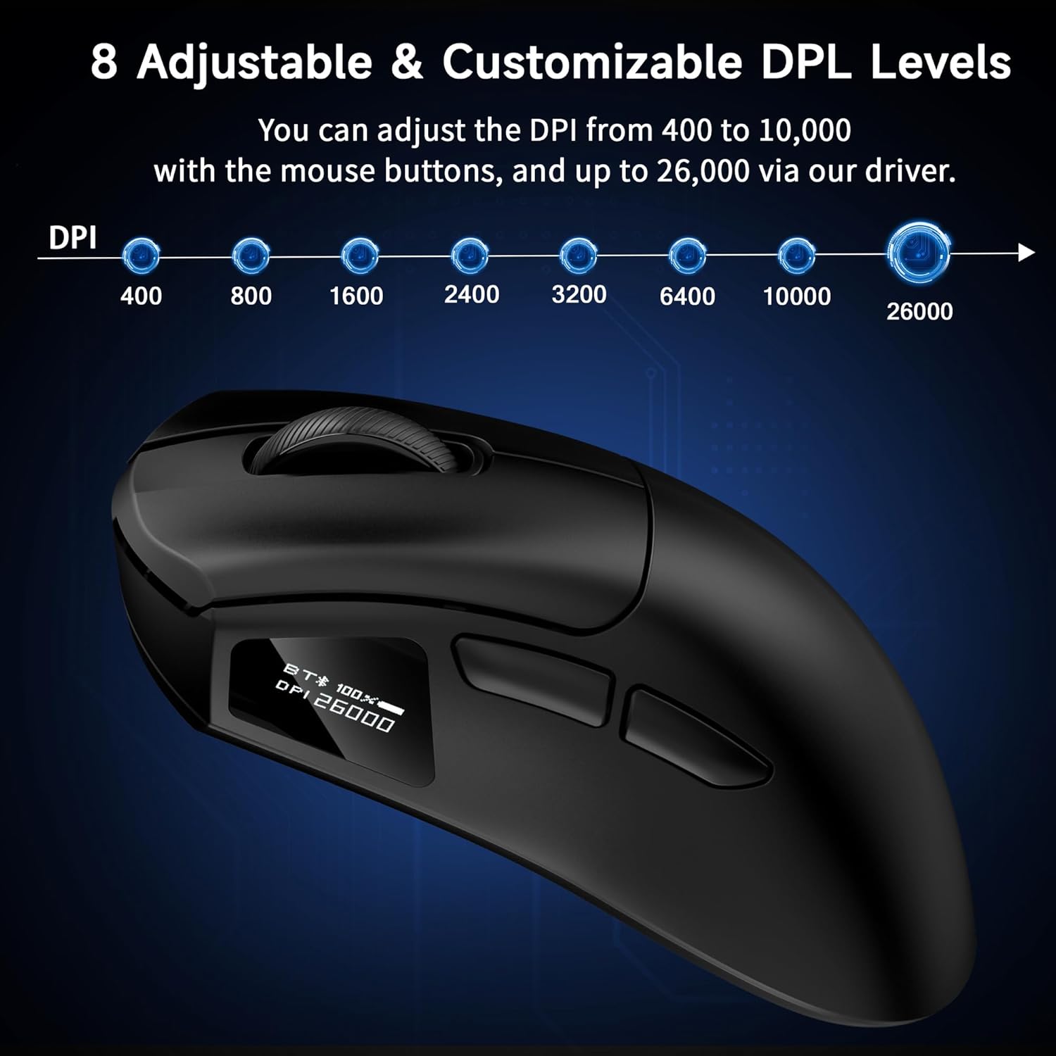 FFJ Wireless Gaming Mouse - 26000 DPI, Ultra-Lightweight Mouse Gaming with Screen Display, 3 Modes (2.4GHz/Bluetooth/Wired), 6 Programmable Buttons, Compatible with Mac, Laptop, PC (Black)-3