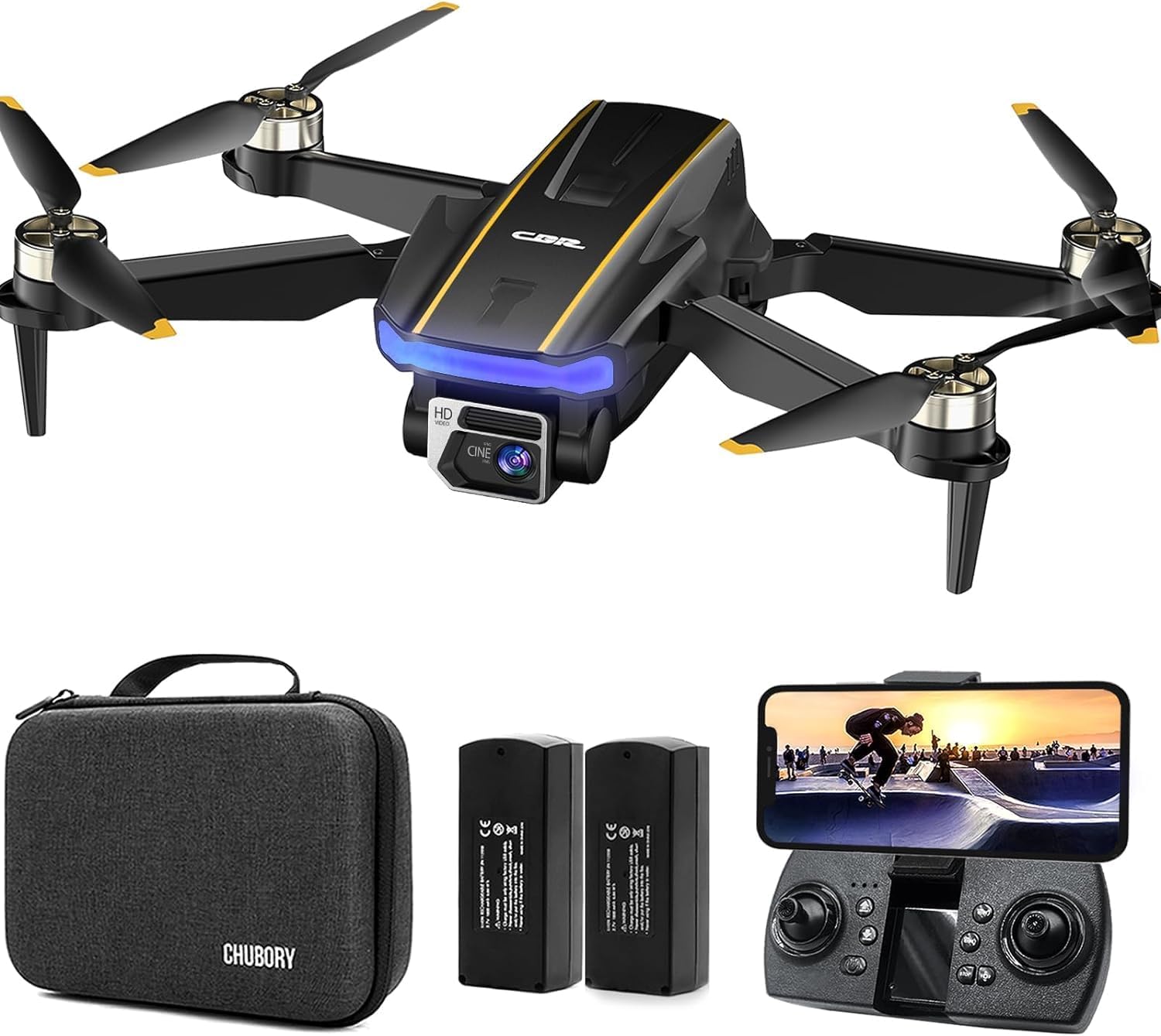 Super Enduring Brushless Motor Drone with Camera for Beginners, CHUBORY A68 WiFi FPV Quadcopter with 2K HD Camera, Auto Hover, 3D Flips, Headless Mode, Trajectory Flight, 2 Batteries, Carrying Case-7