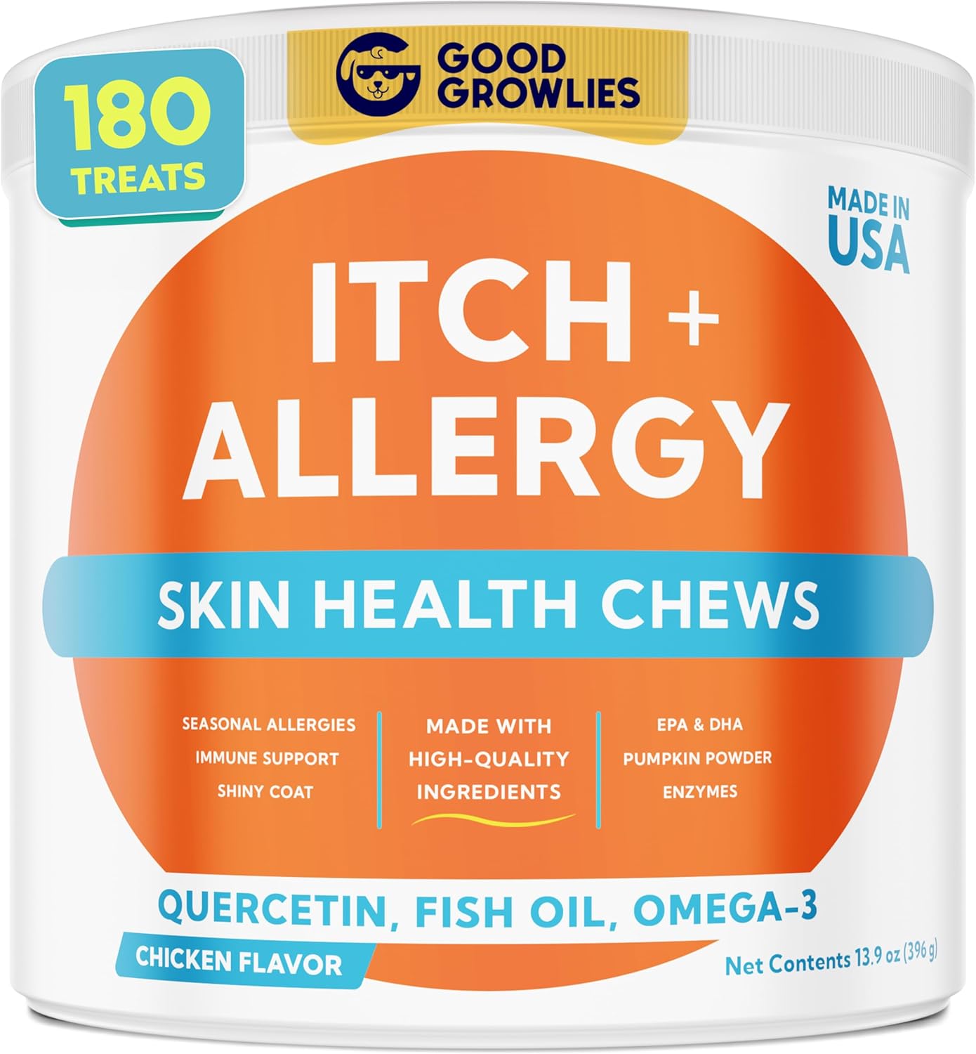 Dog Allergy Relief Chews — Anti-Itch Skin & Coat Supplement: No Fillers, Just Flavor - Itchy Skin Relief Treatment w/Omega 3 Fish Oil - Itching&Paw Licking - Dry Skin&Hot Spots - Made in USA - 180Ct-0